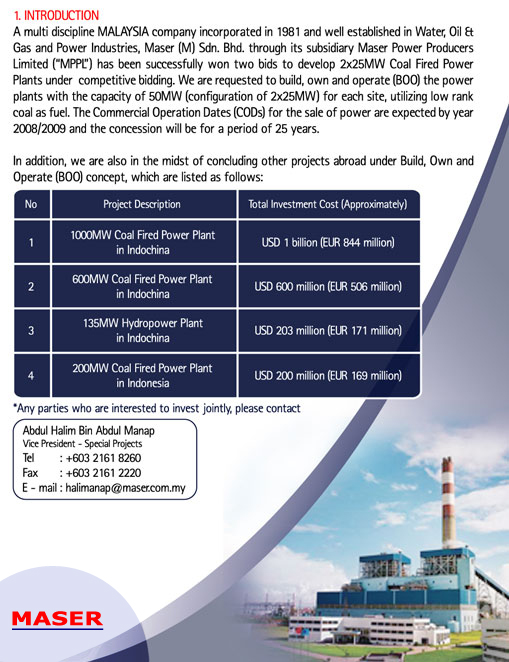 Investment Opportunities for Power Plant Projects